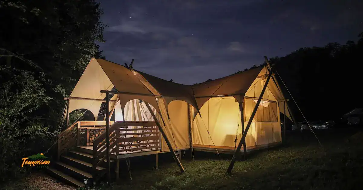 Luxury glamping tents at Under Canvas in the Smoky Mountains.