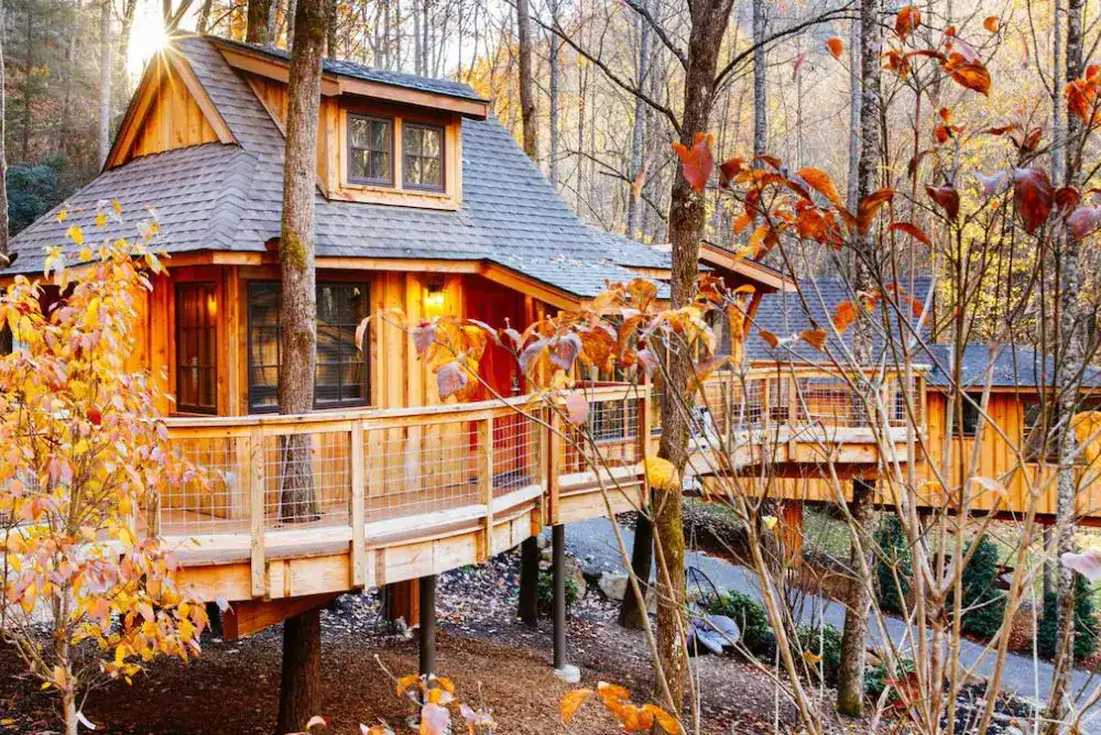 Fall glamping in the Smokies at The Elm treehouse at Treehouse Grove near Gatlinburg