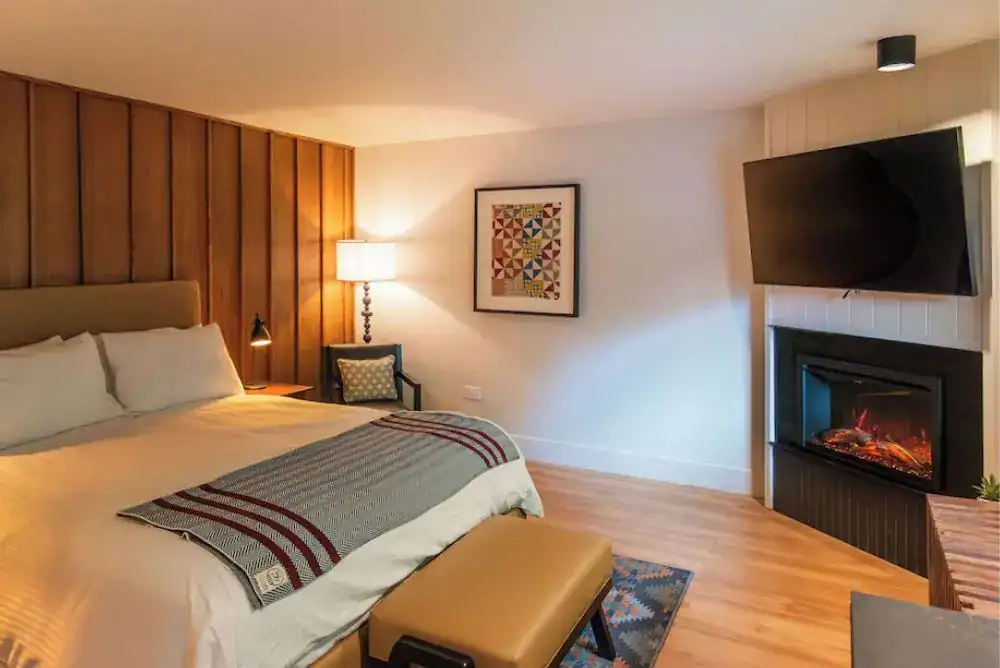King guest room with fireplace in Gatlinburg Tennessee