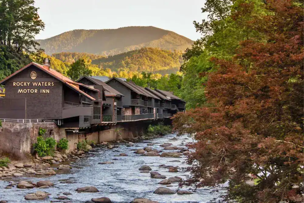 Rocky Waters Motor Inn along the Little Pigeon River in Gatlinburg TN
