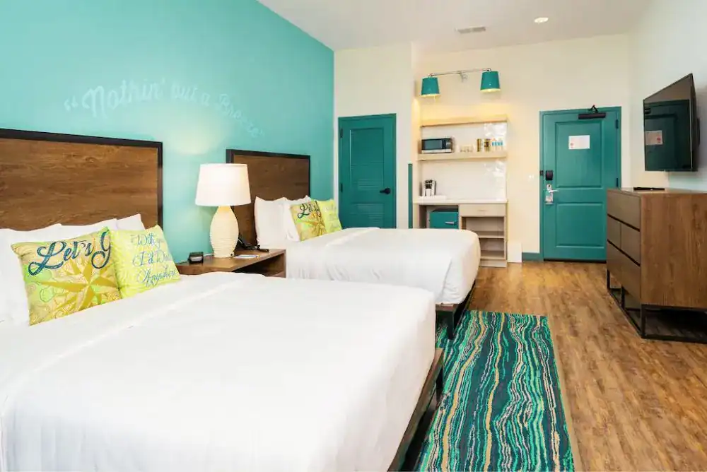 Guest room at pet friendly Camp Margaritaville RV Resort & Lodge in Pigeon Forge.