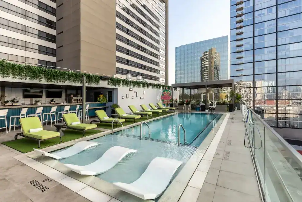 Rooftop pool at Holston House overlooking the city. 