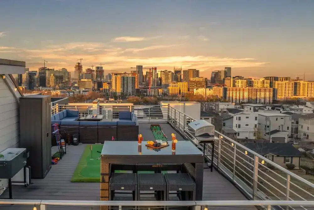 Unique rooftop area at vacation rental with amazing city views. Perfect spot for a unique stay in Nashville, TN. 