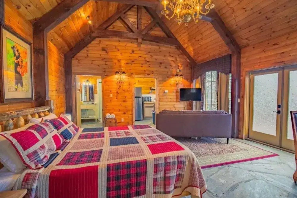 Cozy romantic bedroom in cabin in the Smokies.
