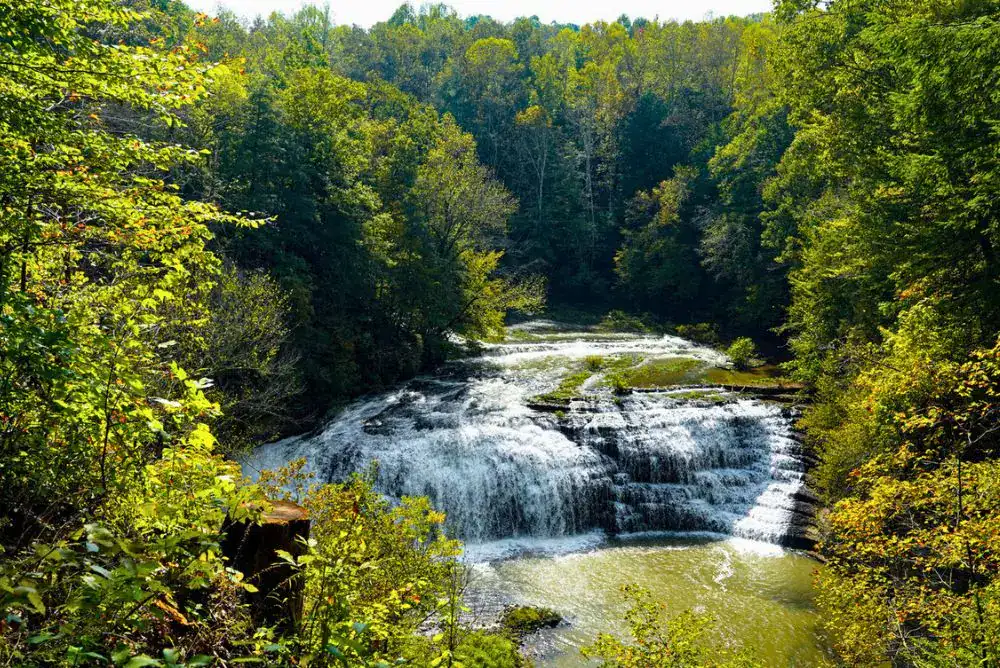 Burgess Falls State Park waterfall near Cookeville, Tennessee - hiking trails take you to see the falls