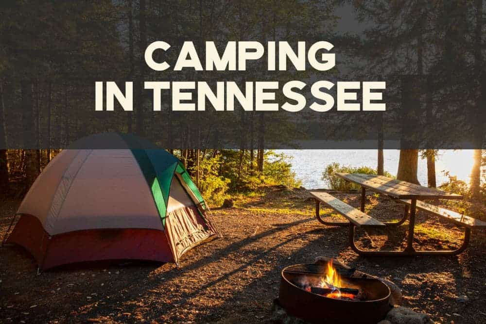 Tent and campfire at a lakeside campsite in Tennessee - perfect for camping and hiking in TN