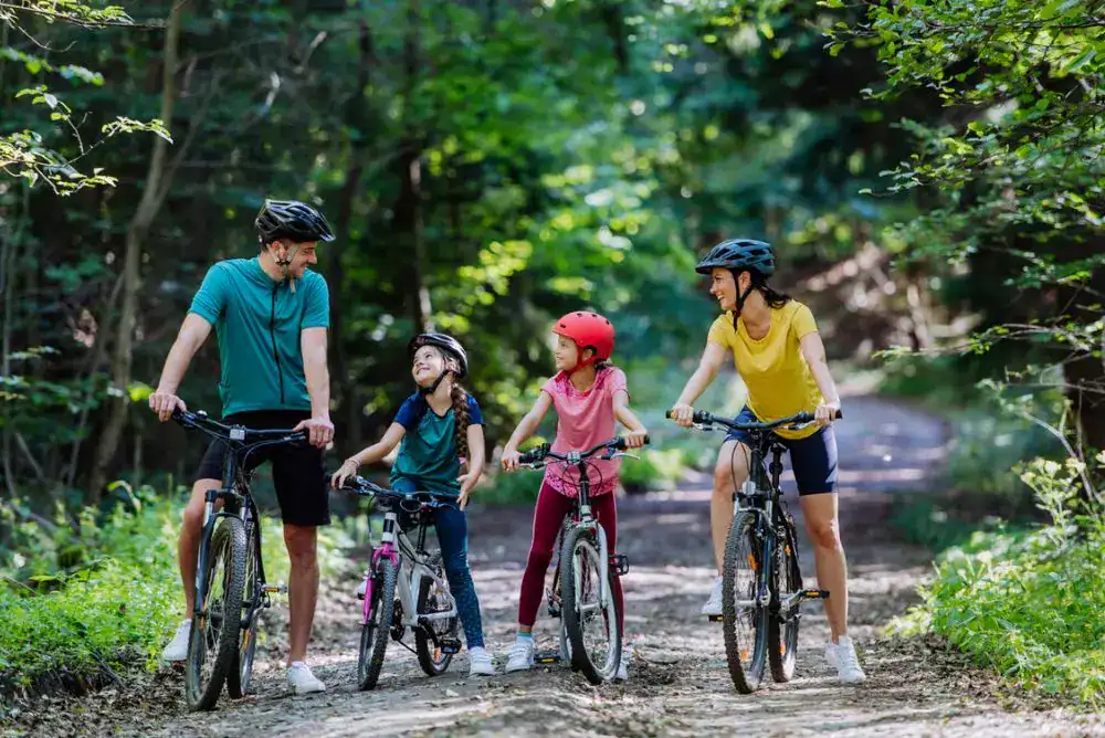 Family enjoying a mountain bike ride 