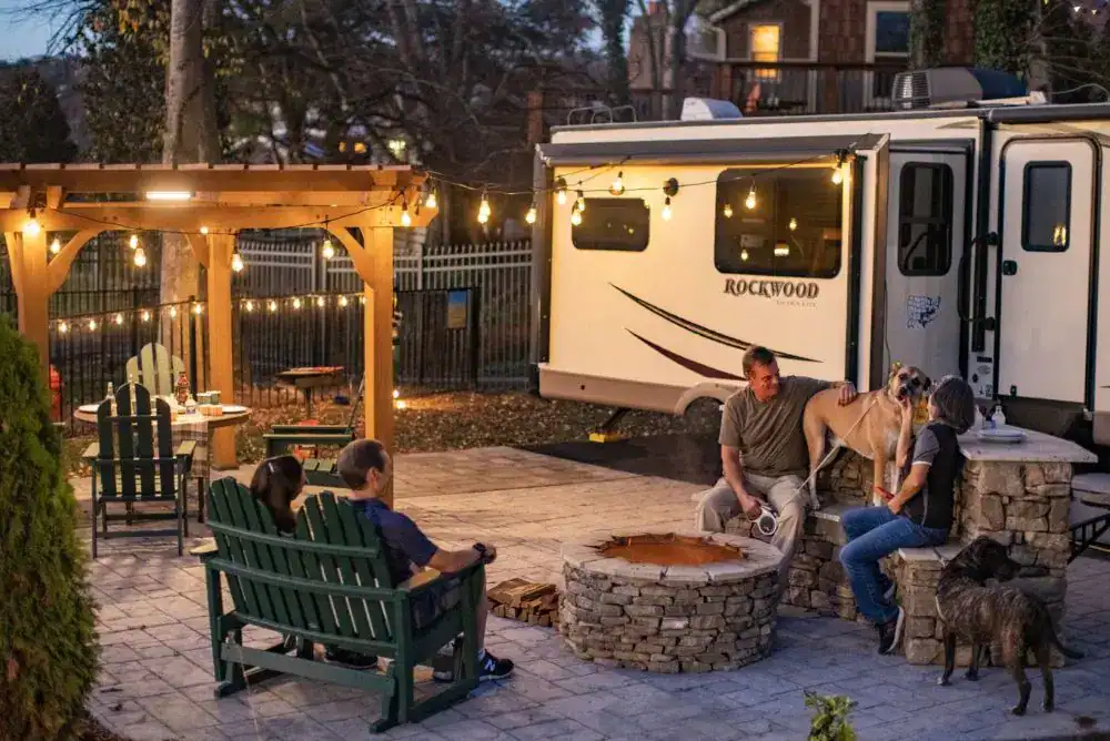 KOA Premium Campsite with upgraded patio and fire pit amenities.
Photo Courtesy: Kampgrounds of America
