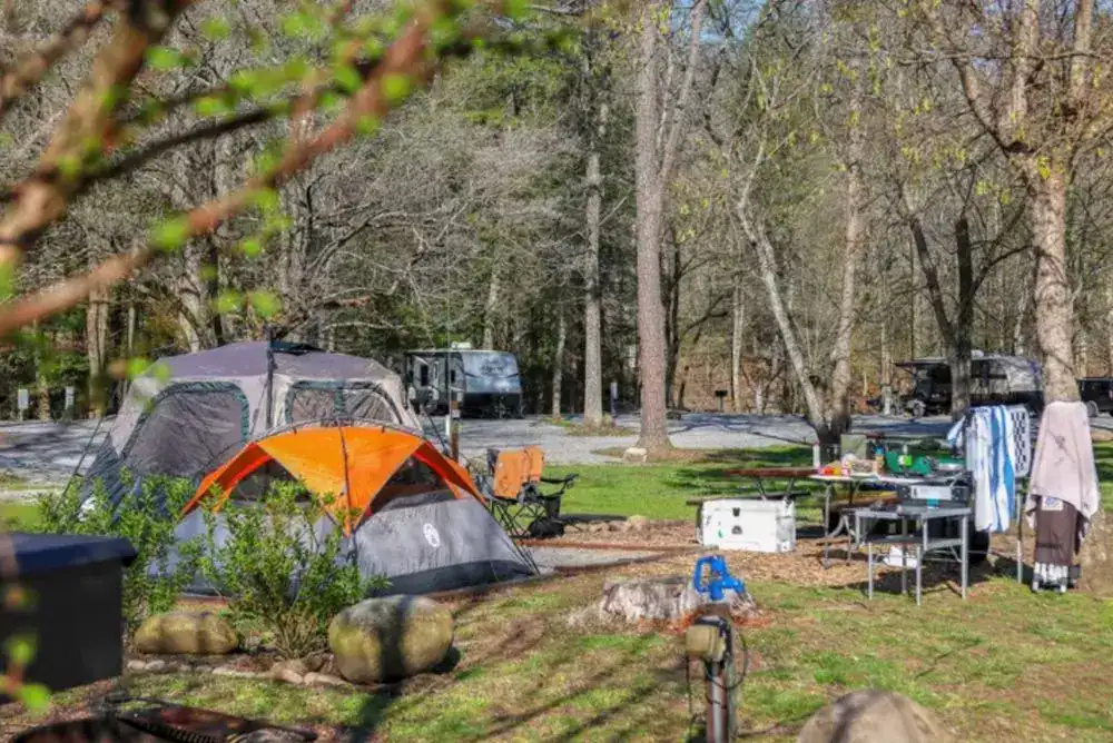Tent campsites at Greenbrier Campground near Gatlinburg in the Smoky Mountains