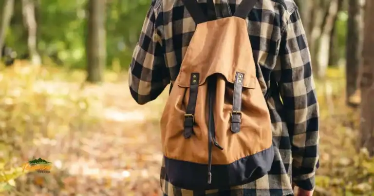Day Hiker with backpack on trail.