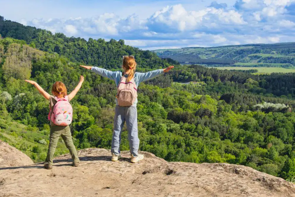 Kids on a family friendly hike enjoying the Tennessee views. 