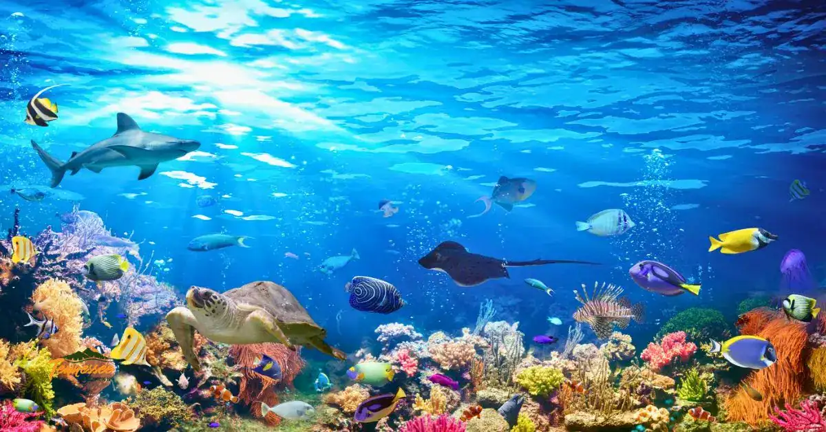Tennessee Aquarium colorful underwater exhibit with tropical fish in Chattanooga TN