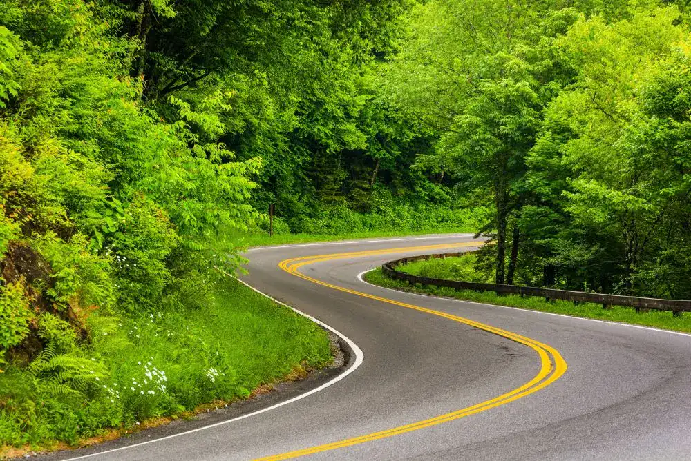 Newfound Gap Road winding through the Great Smoky Mountains, a scenic drive where a Smoky Mountains parking pass is needed to park longer than 15 minutes.