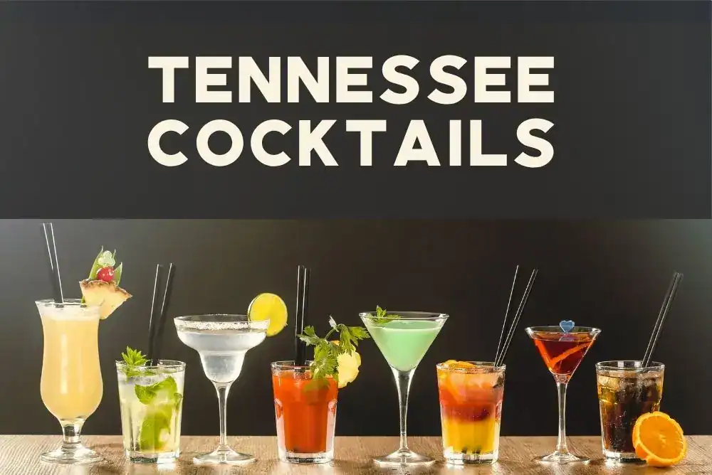 A selection of colorful cocktails lined up on a bar counter in Nashville