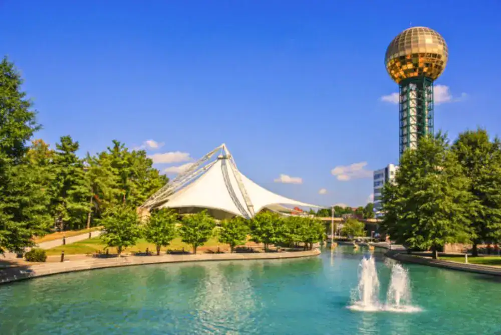 Sunsphere and fountain at World's Fair Park in Knoxville