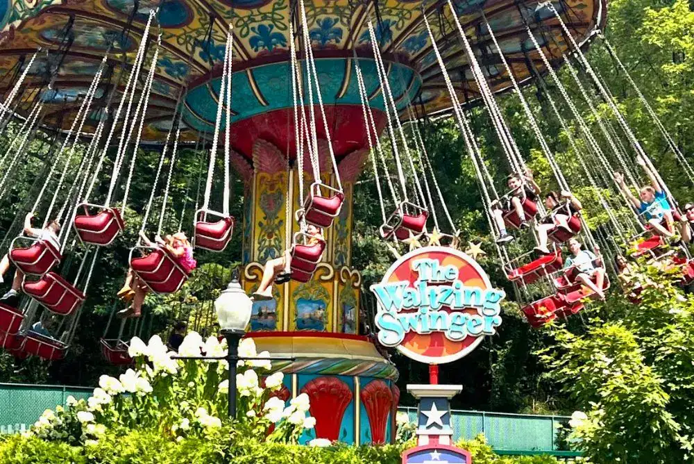 The swings ride at Dollywood in Pigeon Forge — one of many fun things to do in the Smokies with kids.

