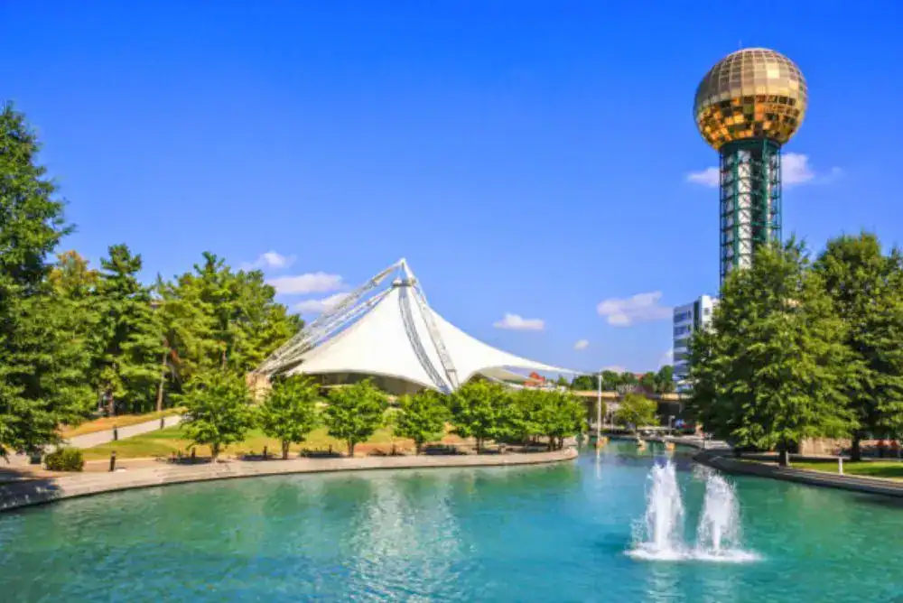 World's Fair Park in downtown Knoxville TN with the Sunsphere and reflecting pool