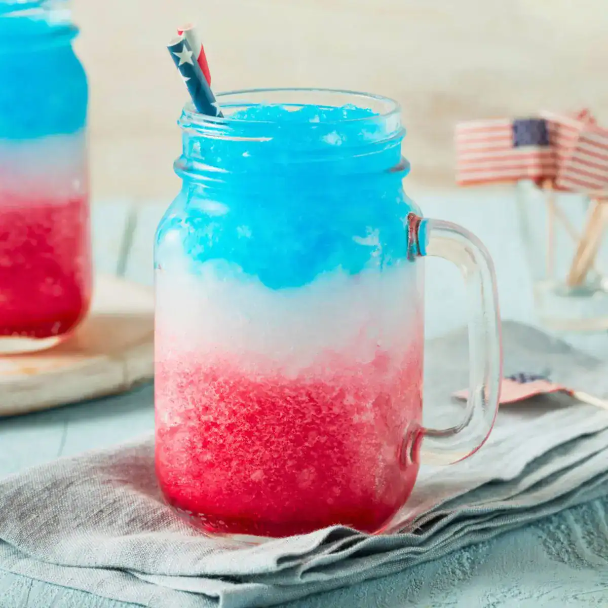 Patriotic red, white and blue drink for kids for July 4th.