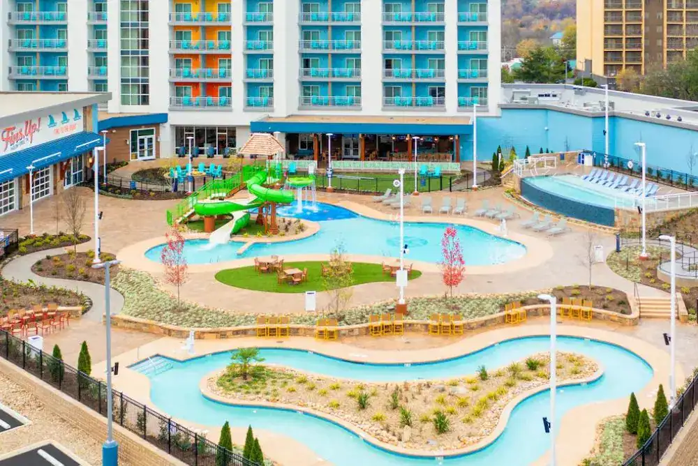 Lazy river and outdoor pool at Compass Hotel by Margaritaville in Pigeon Forge, TN