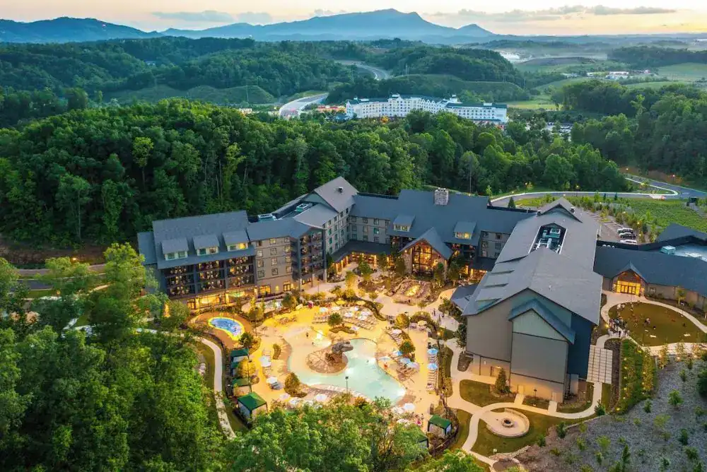 Aerial view of HeartSong Lodge & Resort near Dollywood in Pigeon Forge, TN