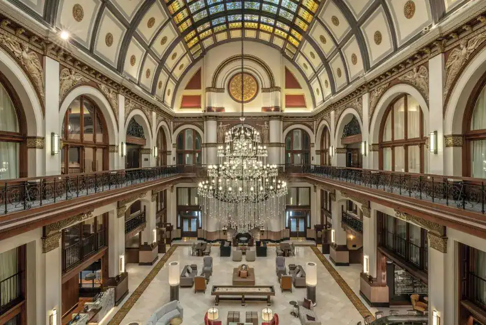 Historic railroad architecture inside Union Station Nashville Yards